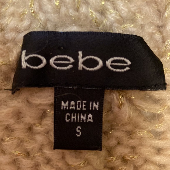 BEBE Beige Mohair/ Polyester -Womens Cardigan Sweater Metallic Threading Size S - Picture 3 of 6